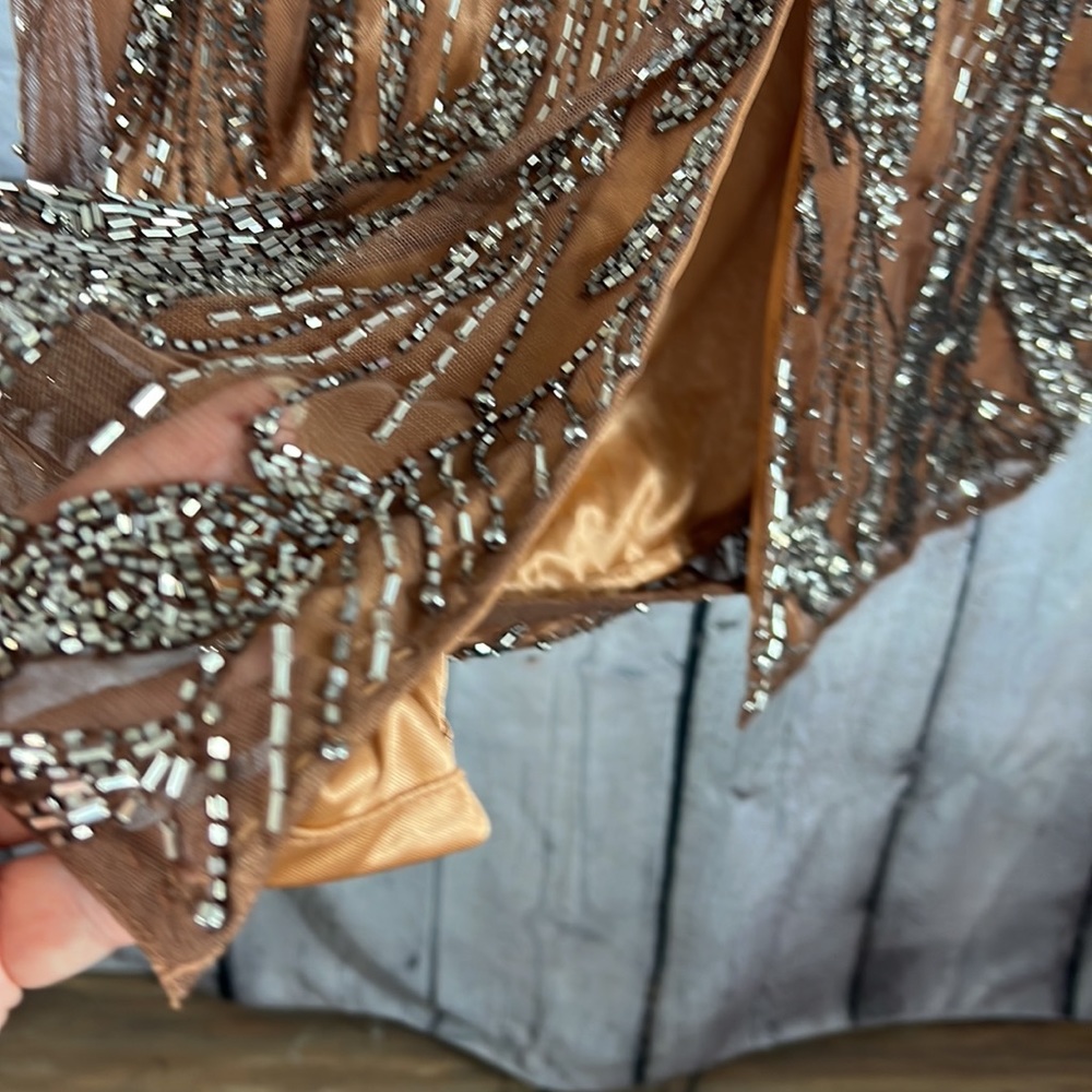 Mac Duggal Bronze Beaded Midi Dress - Picture 9 of 14